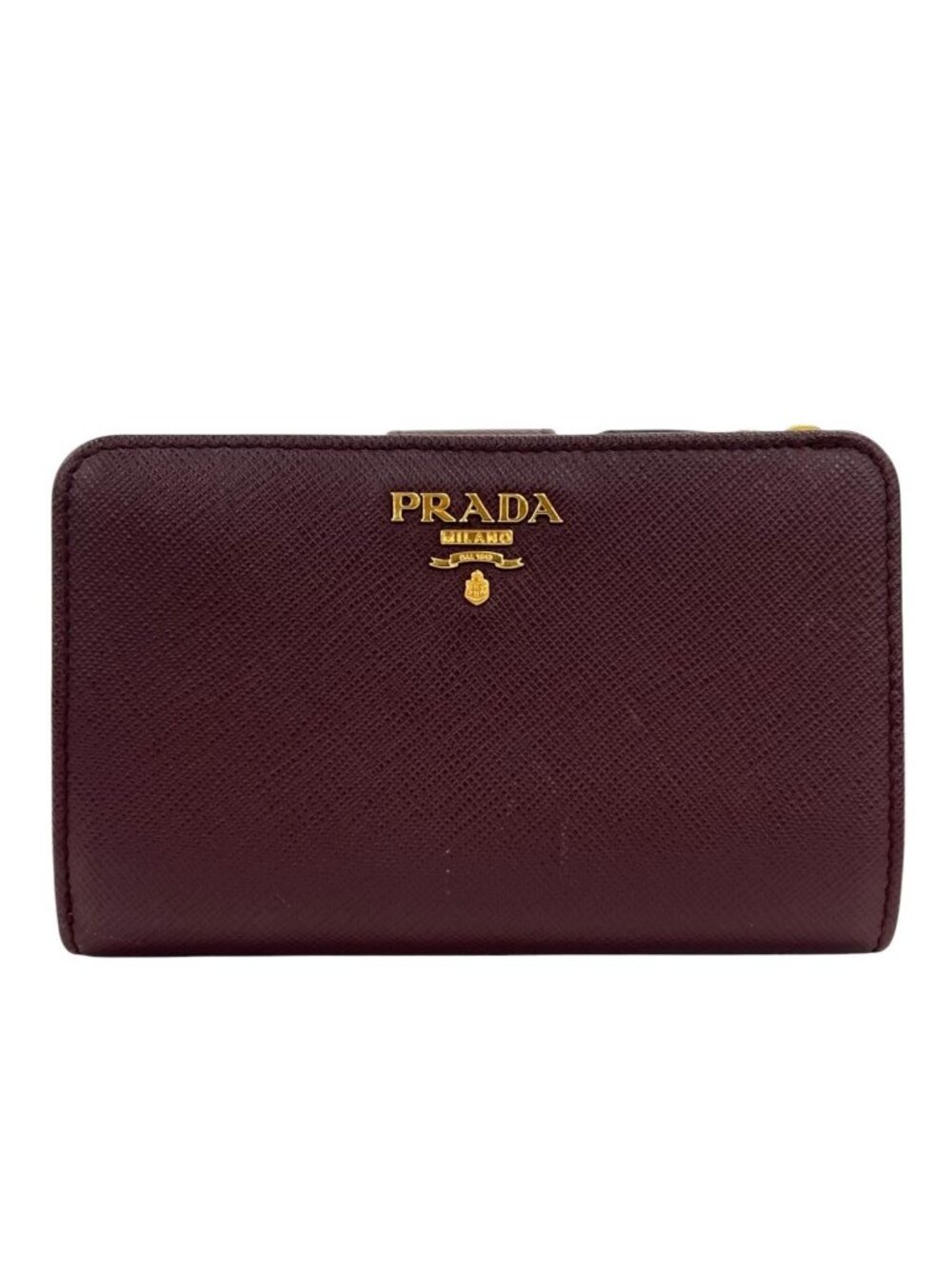 Prada Logo Bifold Saffiano Leather Ivory Burgundy Pink Wallet